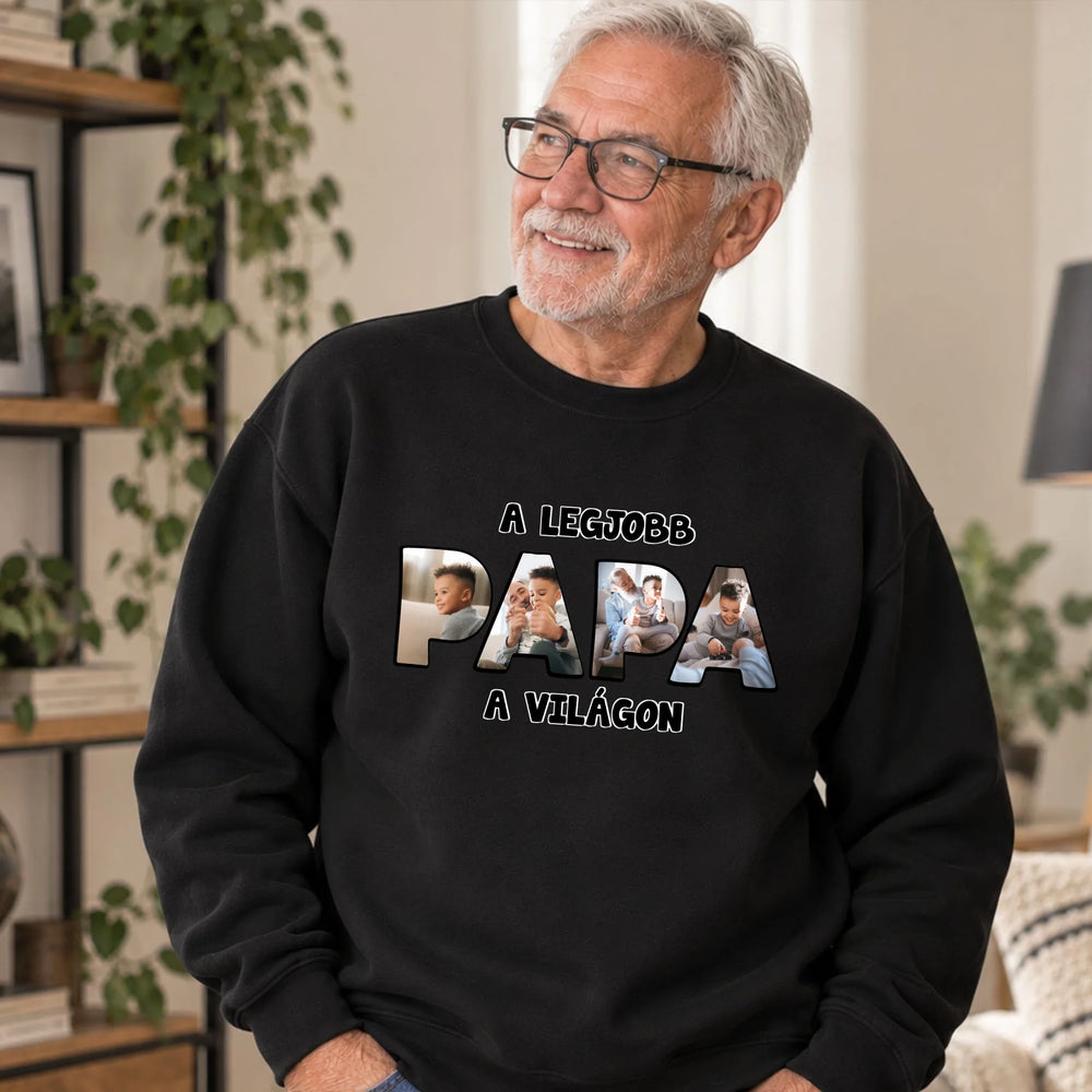Ajándék Papáknak - Egyedi fényképes pulóver a legjobb papa felirattal