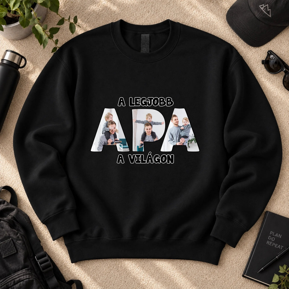Ajándék Apáknak - Egyedi fényképes pulóver a legjobb apa felirattal
