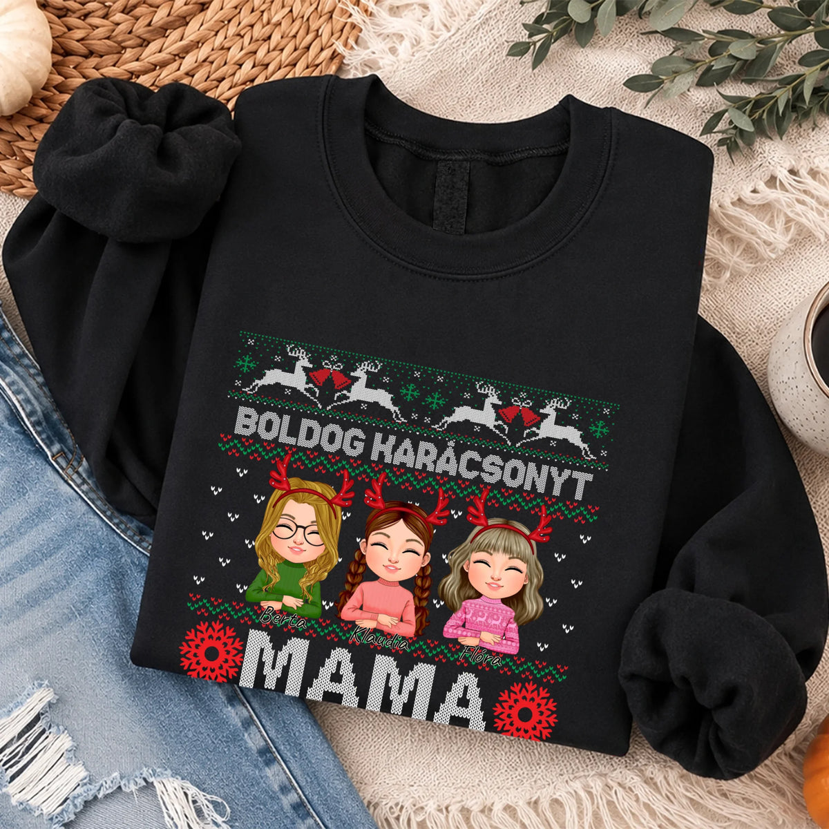Boldog Karácsonyt Mama egyedi pulóver szerkeszthető karakterekkel