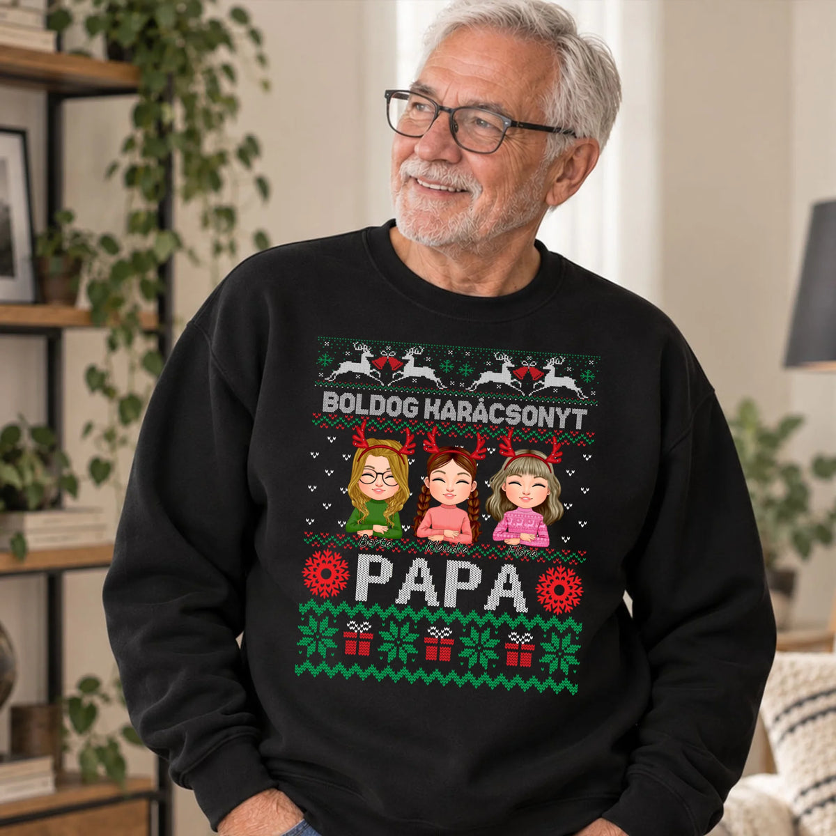 Boldog Karácsonyt Papa egyedi pulóver szerkeszthető karakterekkel
