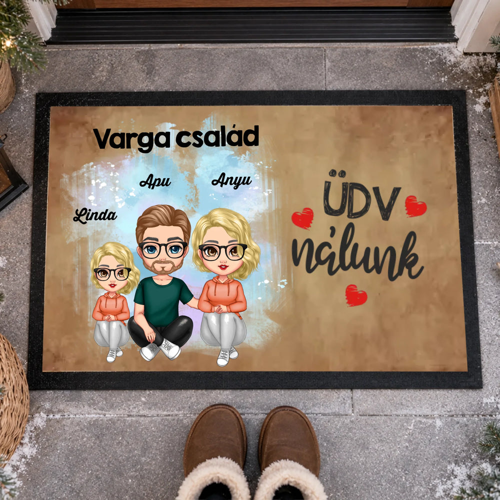 Cukifejű család egyedi lábtörlő