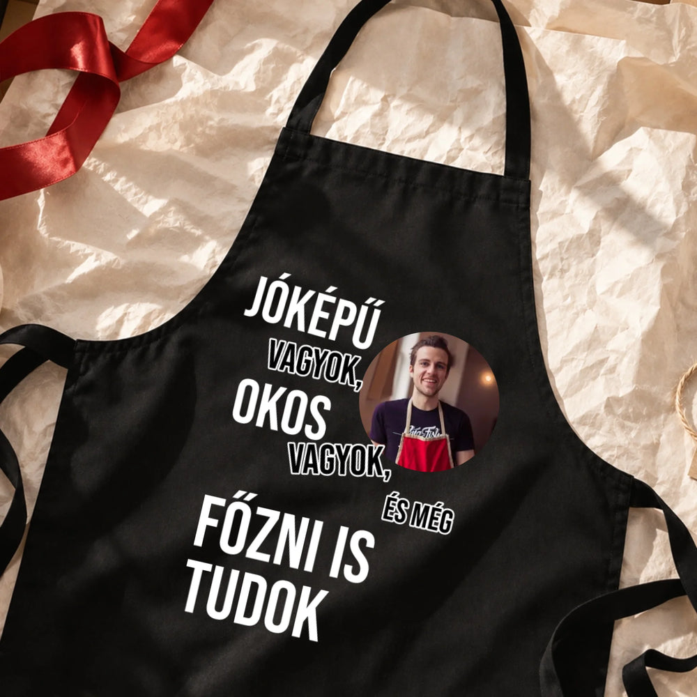Vicces fekete kötény férfiaknak egyedi fényképpel