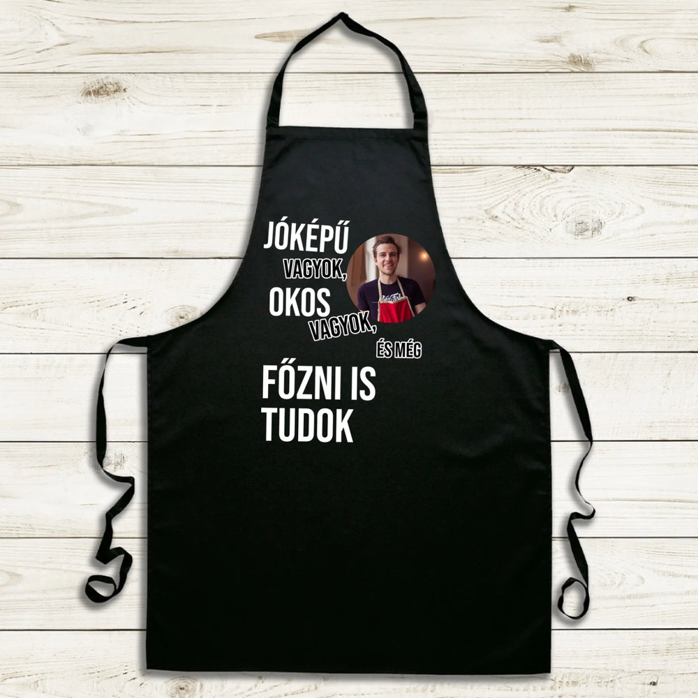 Vicces fekete kötény férfiaknak egyedi fényképpel