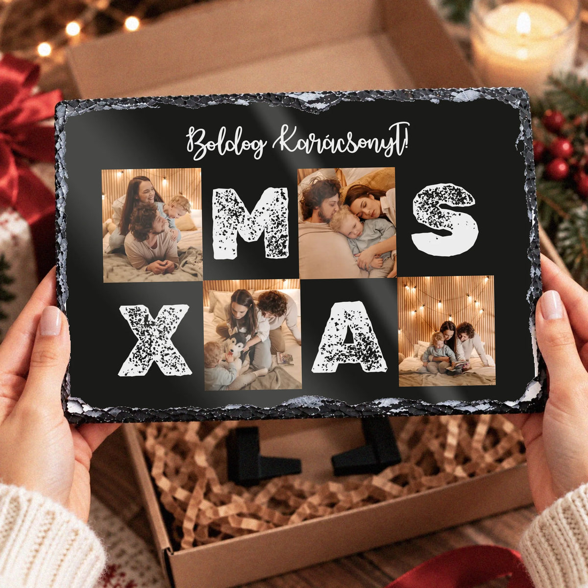 Karácsonyi gránitkép Xmas felirattal 4 képpel