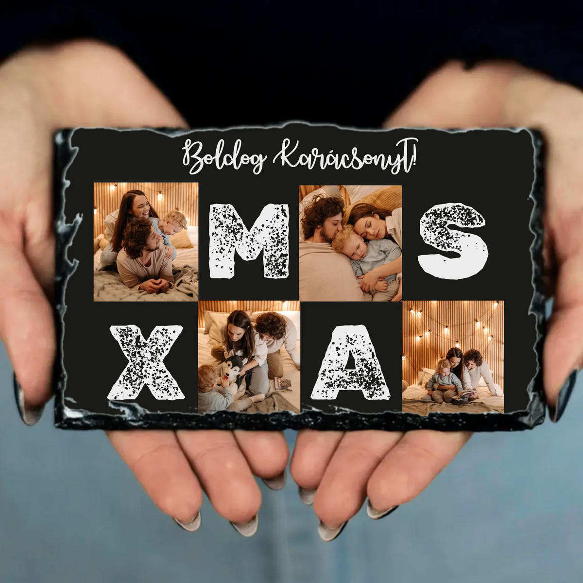 Karácsonyi gránitkép Xmas felirattal 4 képpel