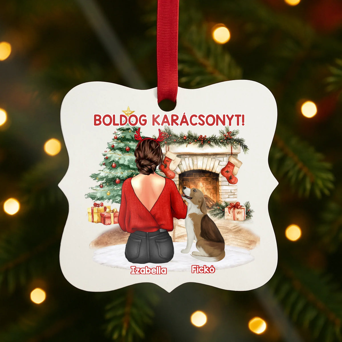 Kutya mintás karácsonyfadísz fehér alapon