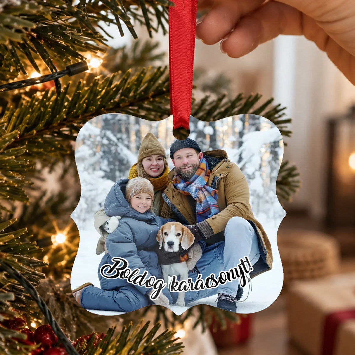 Egyedi képes négyzetes fa dísz