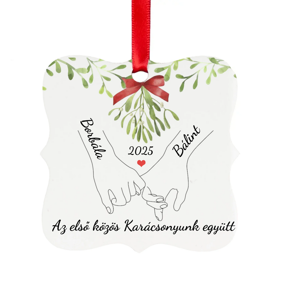 Első közös karácsonyunk - Egyedi neves négyzet alakú karácsonyfadísz