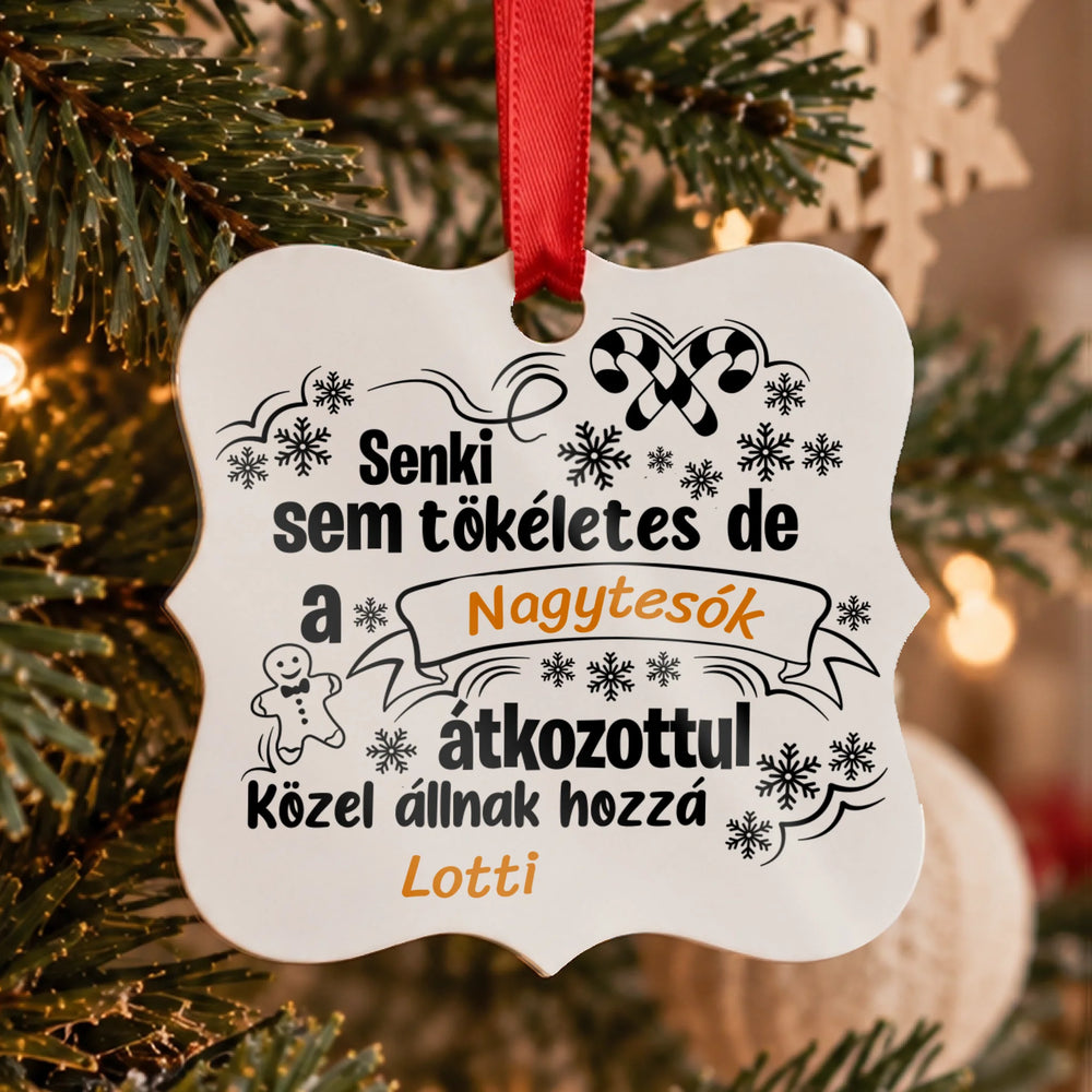 Vicces feliratos karácsonyi mintás négyzetes karácsonyfadísz