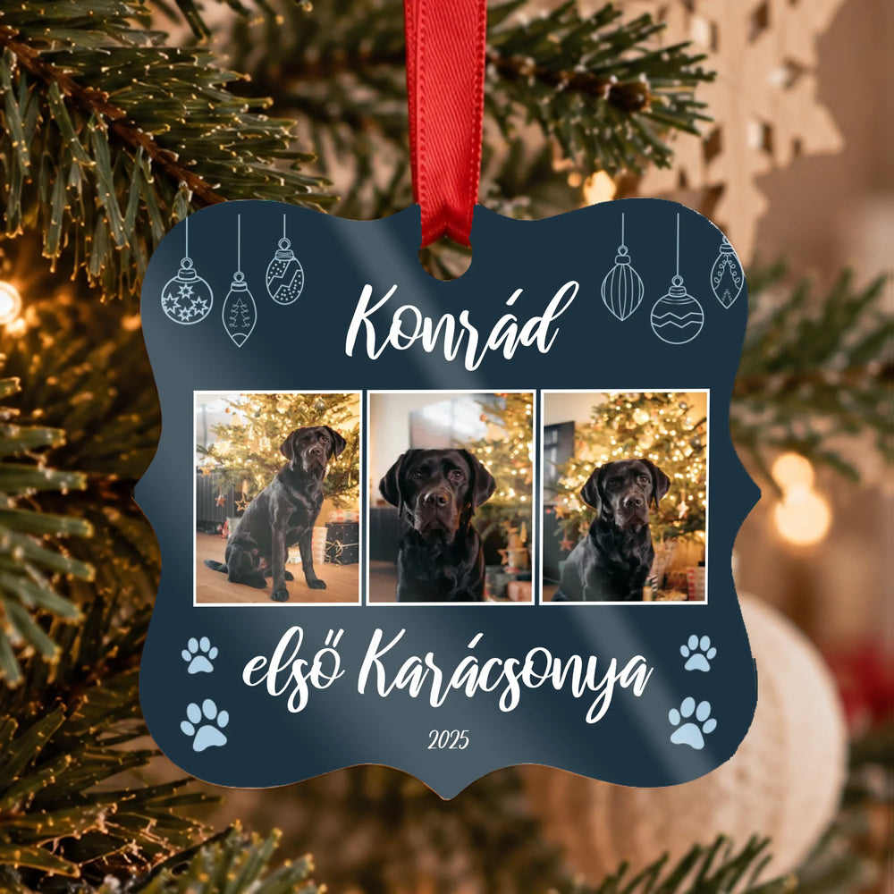Egyedi négyzetes állatos karácsonyfadísz 3 fényképpel