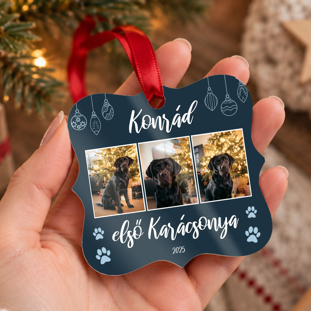 Egyedi négyzetes állatos karácsonyfadísz 3 fényképpel