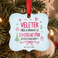 Karácsonyfadísz kollégáknak - vicces üzenettel négyzet alakú dísz