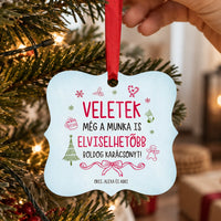 Karácsonyfadísz kollégáknak - vicces üzenettel négyzet alakú dísz