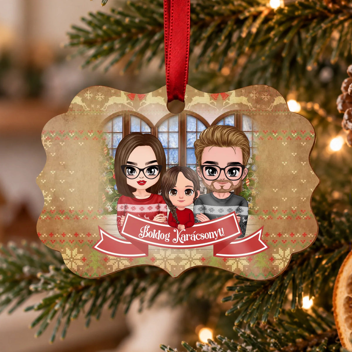 Karácsonyi Chibi család hosszúkás dísz