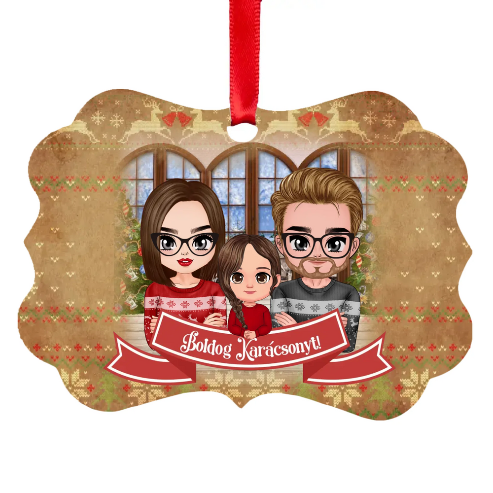 Karácsonyi Chibi család hosszúkás dísz