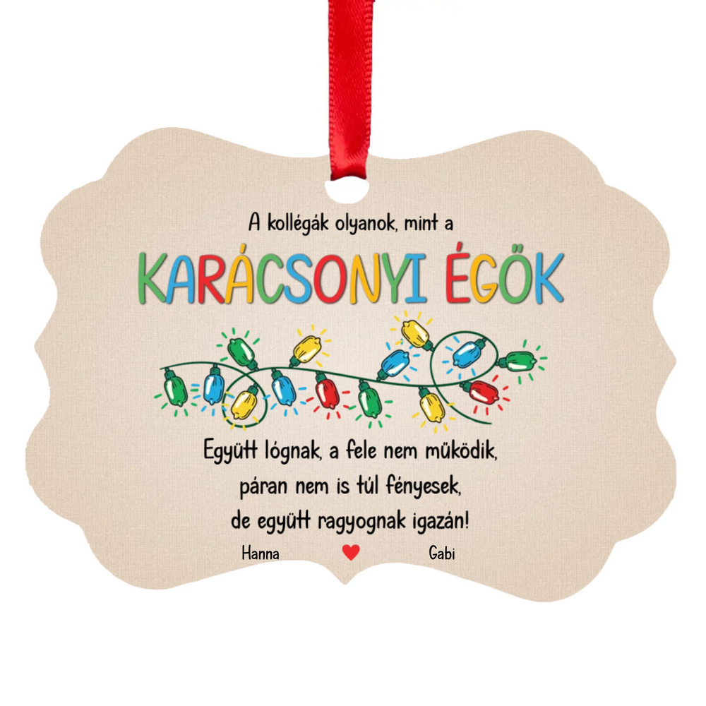  Kollégák együtt ragyognak - egyedi neves hosszúkás karácsonyfadísz