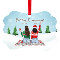 Karácsonyfadísz lánytestvéreknek - szerkeszthető karakteres hosszúkás dísz