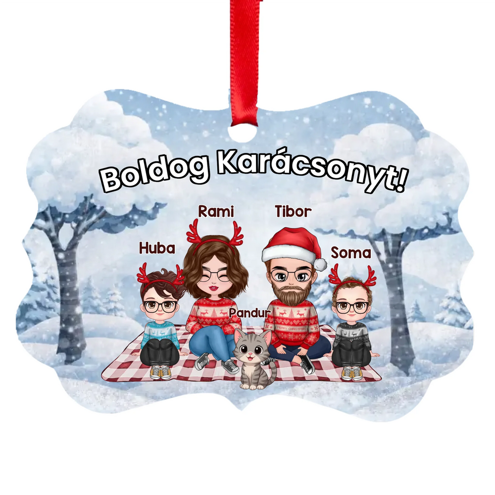 Cuki családos karácsonyi hosszúkás dísz