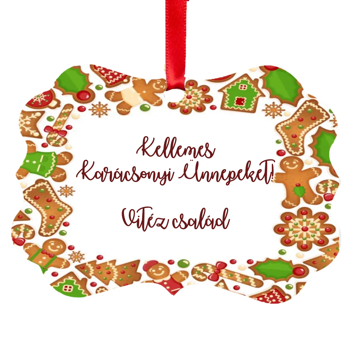 Karácsonyi mézeskalácsos hosszúkás dísz névvel