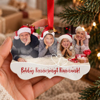 Egyedi fényképes karácsonyfadísz szerkeszthető felirattal