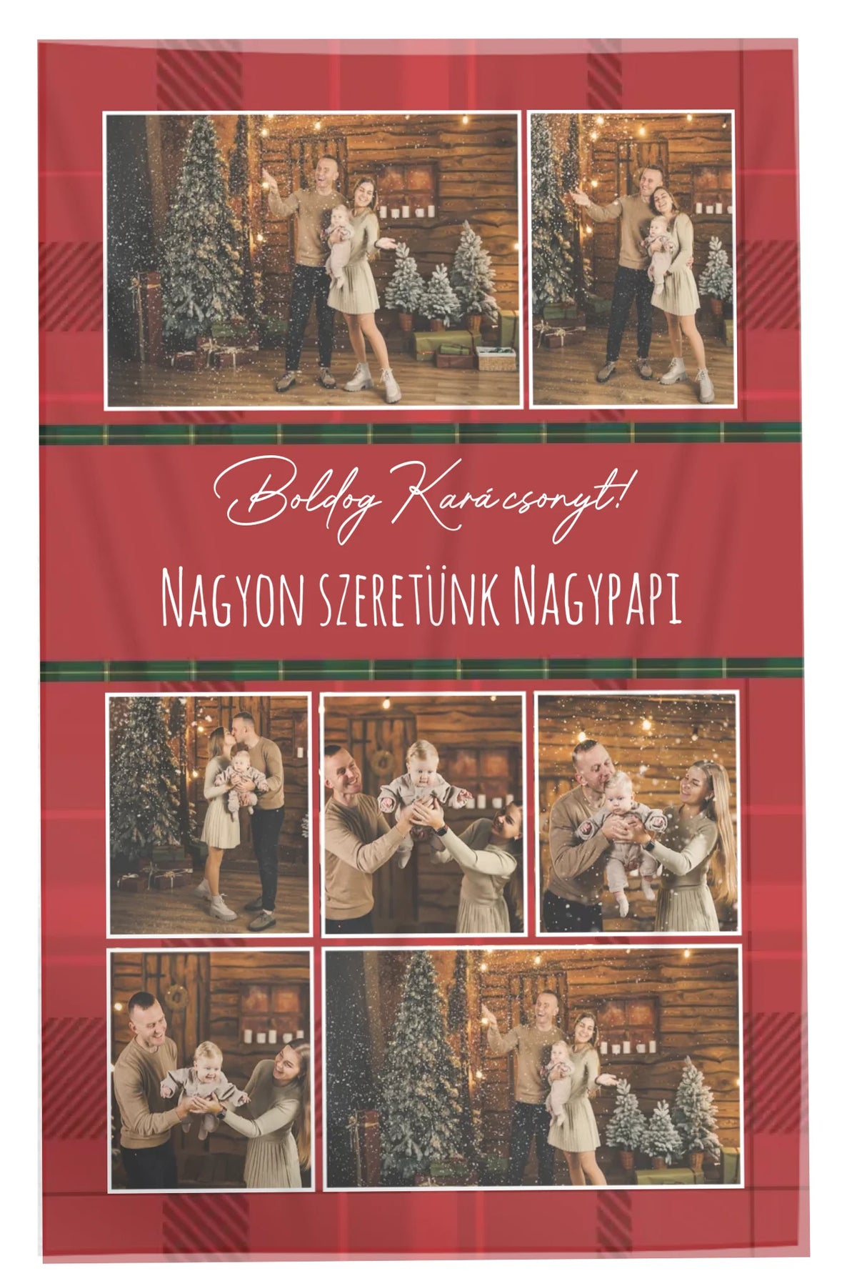 Karácsonyi fényképes pléd 7 fotóval és szerkeszthető felirattal