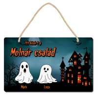 Személyre szabható halloweeni dísztábla - névvel és szellemekkel