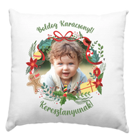 Egyedi képes karácsonyi keretes párna felirattal