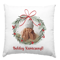 Egyedi képes karácsonyi koszorús párna felirattal