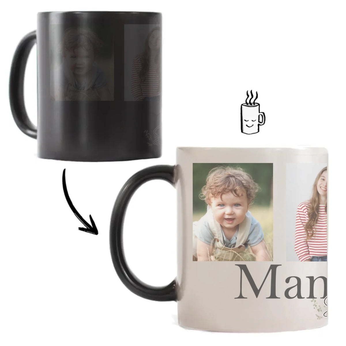 Mama szeretünk - egyedi képes bögre választható felirattal