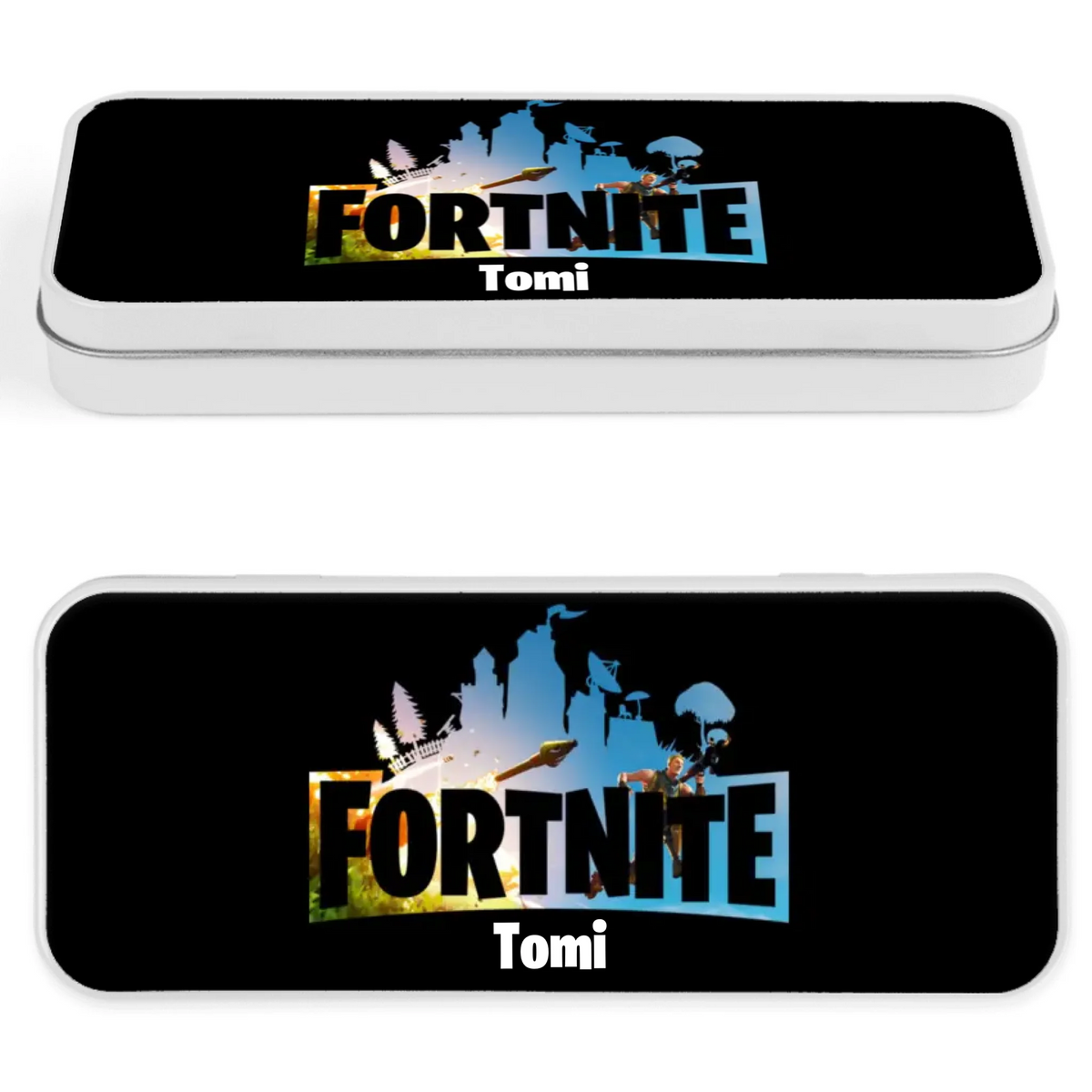 Fortnite mintás fém tolltartó egyedi neves