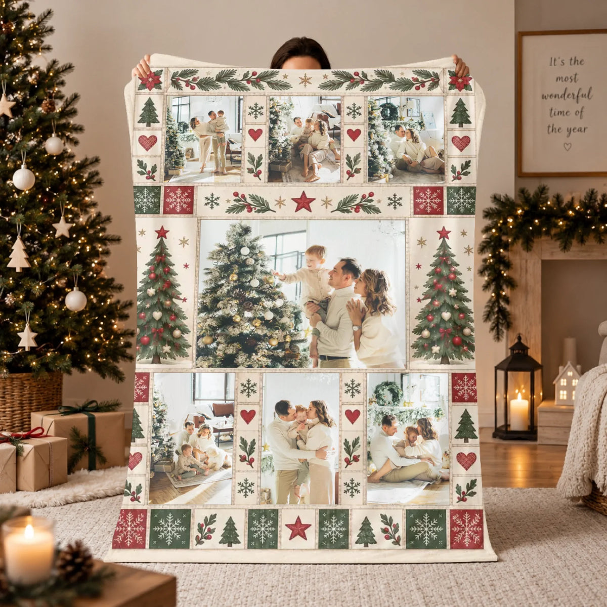 Egyedi fényképes karácsonyi patchwork mintás pléd - 7 fotóval