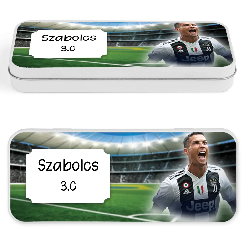 Ronaldo mintás fém tolltartó - egyedi névvel