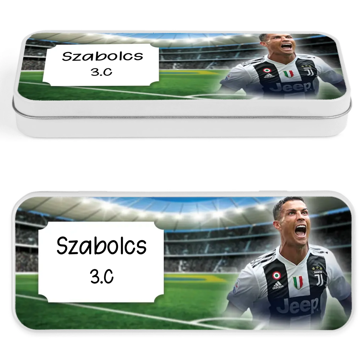 Ronaldo mintás fém tolltartó - egyedi névvel