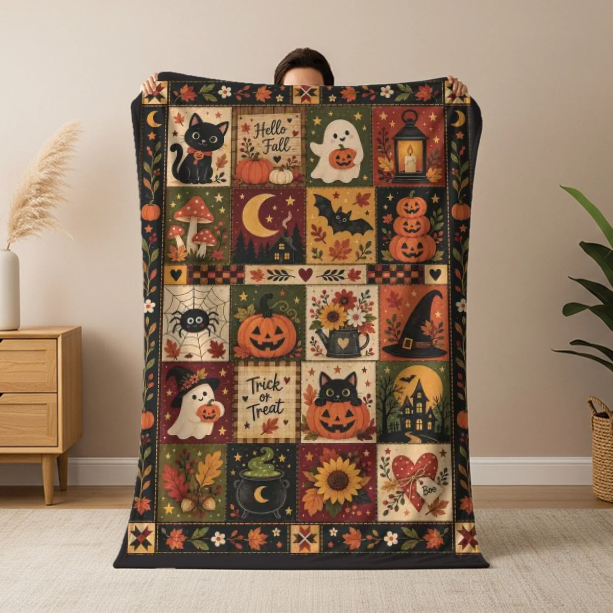Halloween pléd - őszi, patchwork hatású mintával