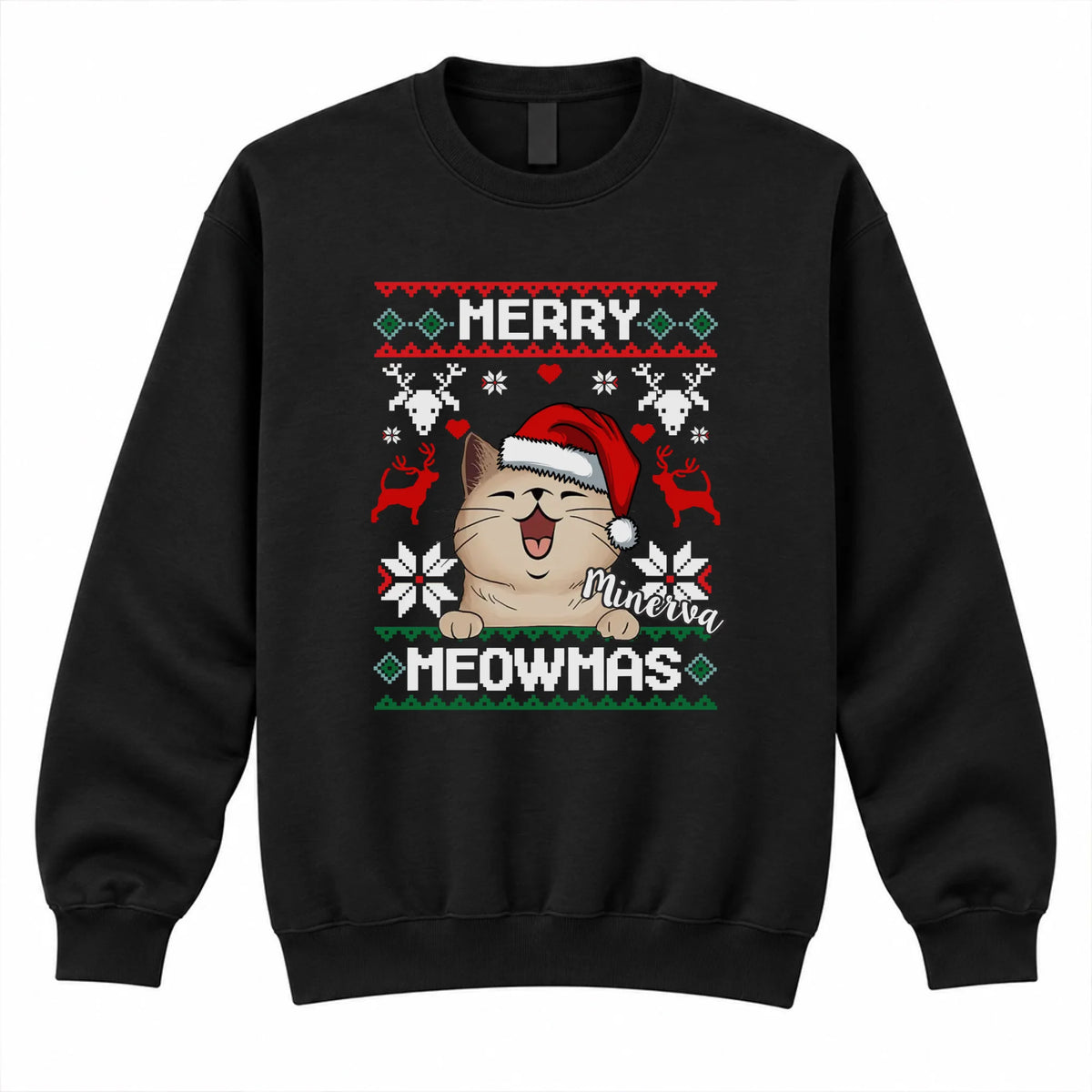 Merry Meowmass pulóver gazdiknak választható macskával - egyedi karácsonyi ajándék