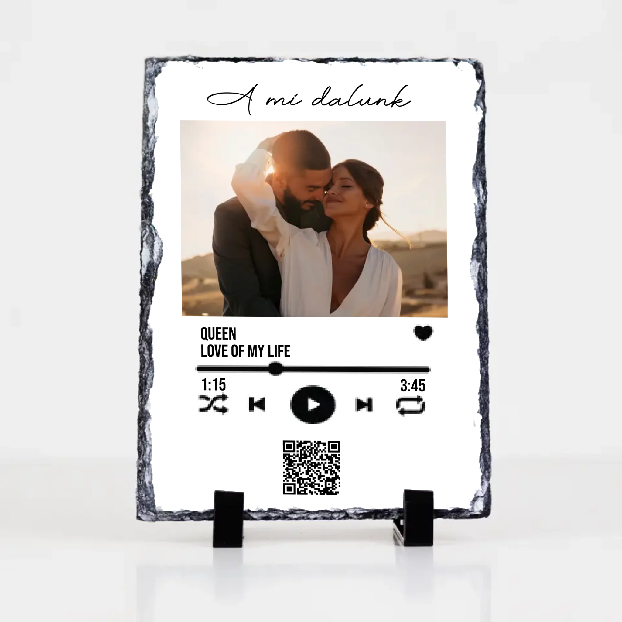 A Mi dalunk -Gránitlap szerkeszthető QR kóddal Valentin napra