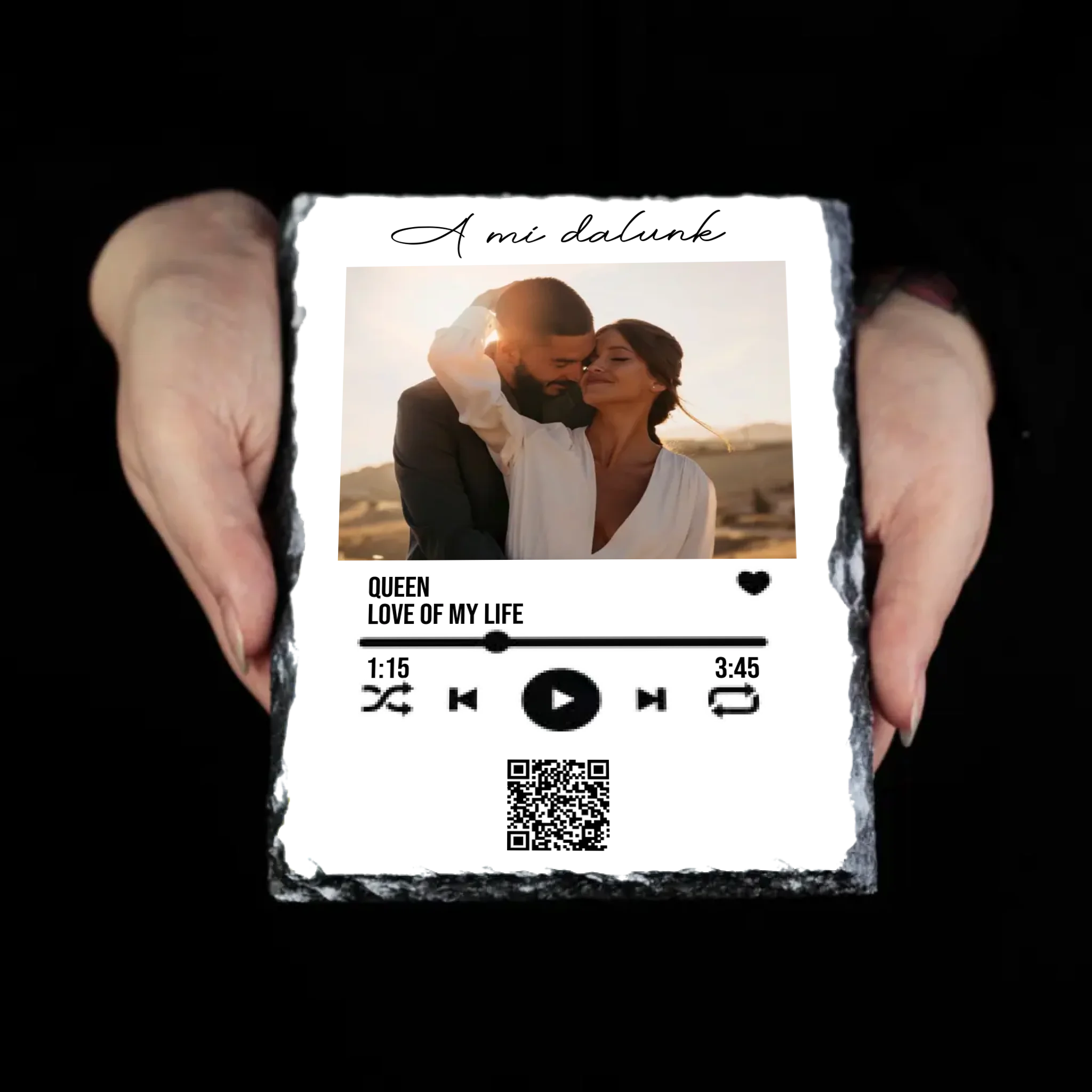 A Mi dalunk -Gránitlap szerkeszthető QR kóddal Valentin napra