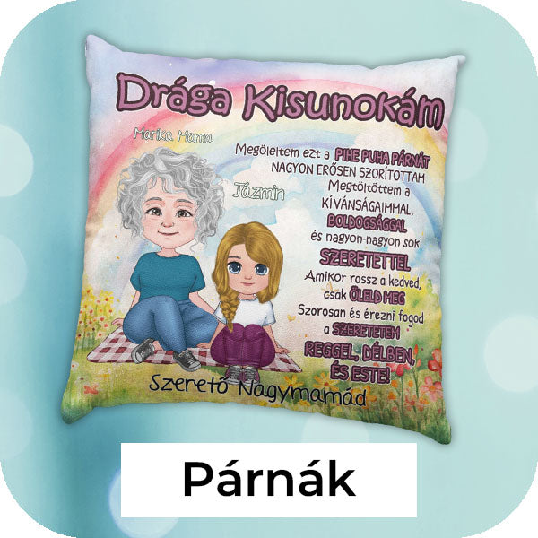 Egyedi ajándék párnák, fényképes párnák, karakteres párnák.