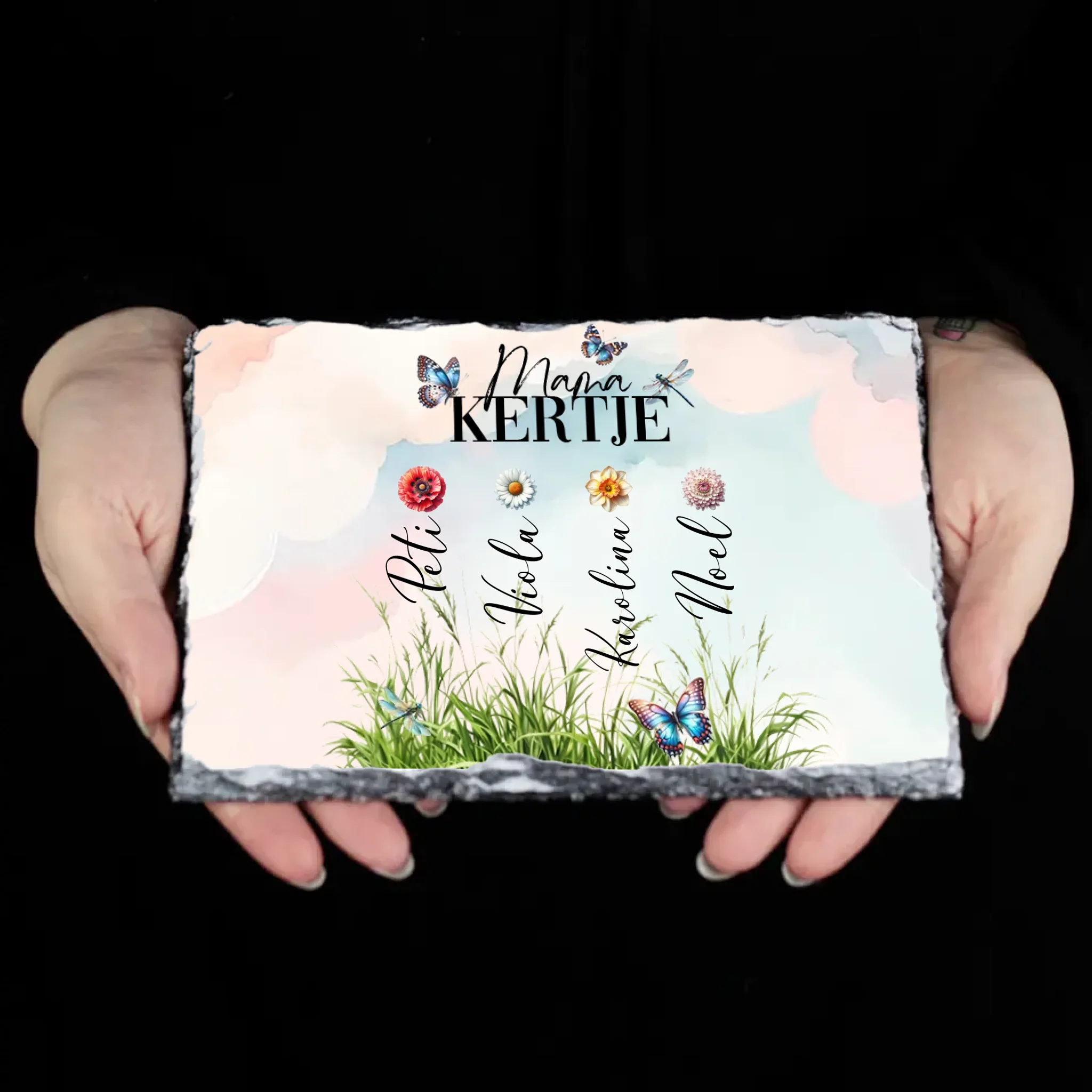 Mama kertje gránitlap szerkeszthető nevekkel és virágokkal