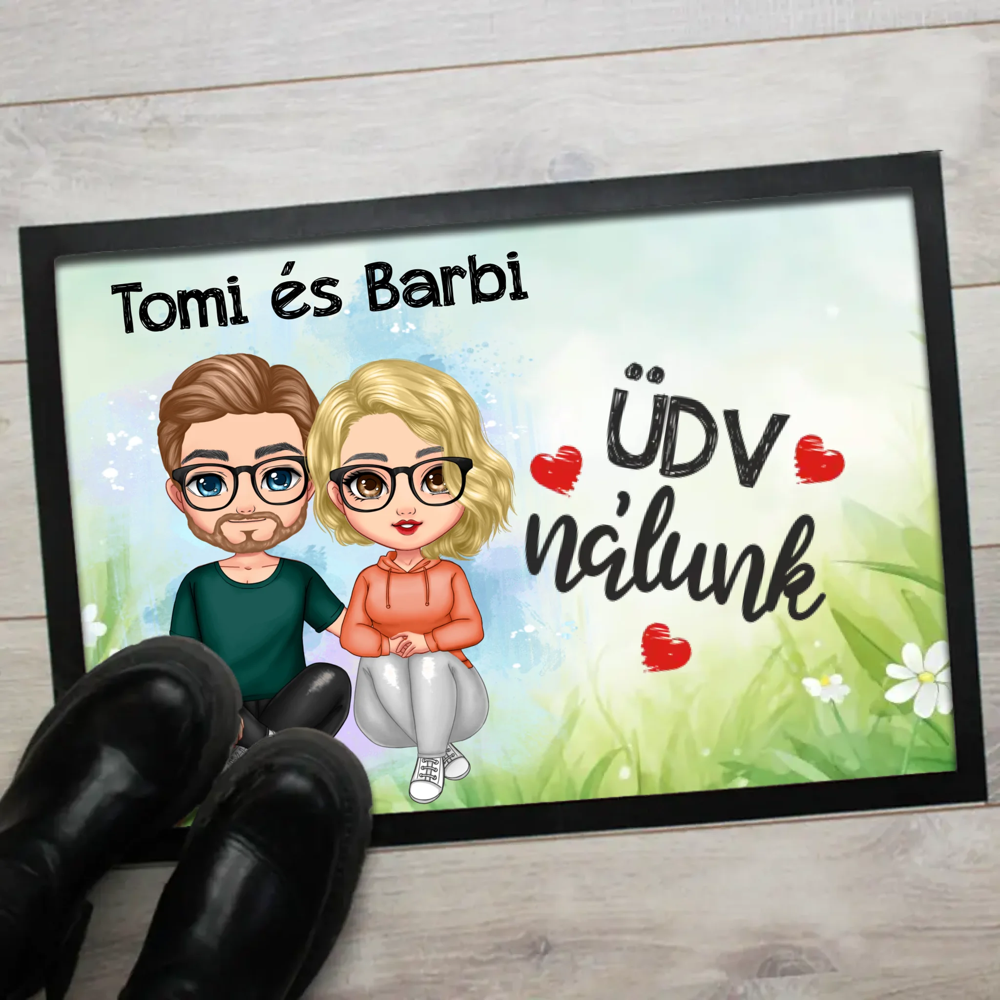 Szerkeszthető karakteres páros lábtörlő választható felirattal
