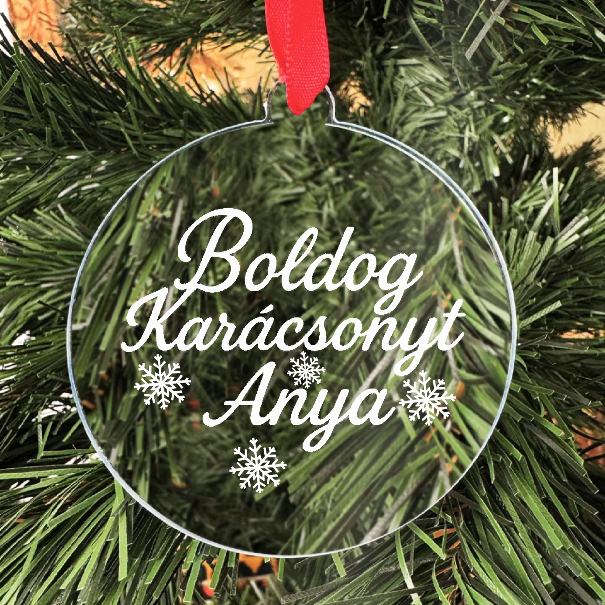 Boldog Karácsonyt Anya üveg karácsonyfadísz – elegáns, fényes kivitel_