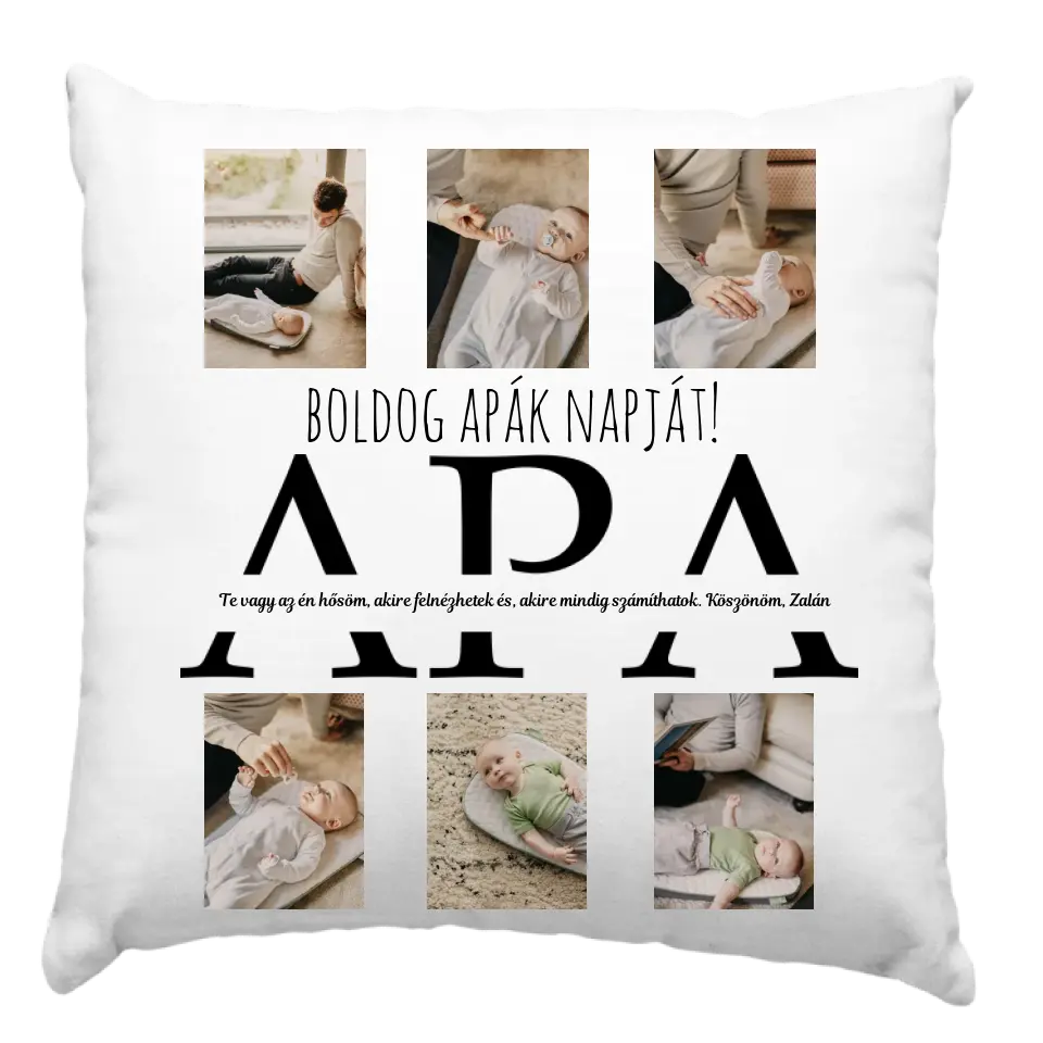 Apák napi ajándék párna 6 képpel és APA felirattal