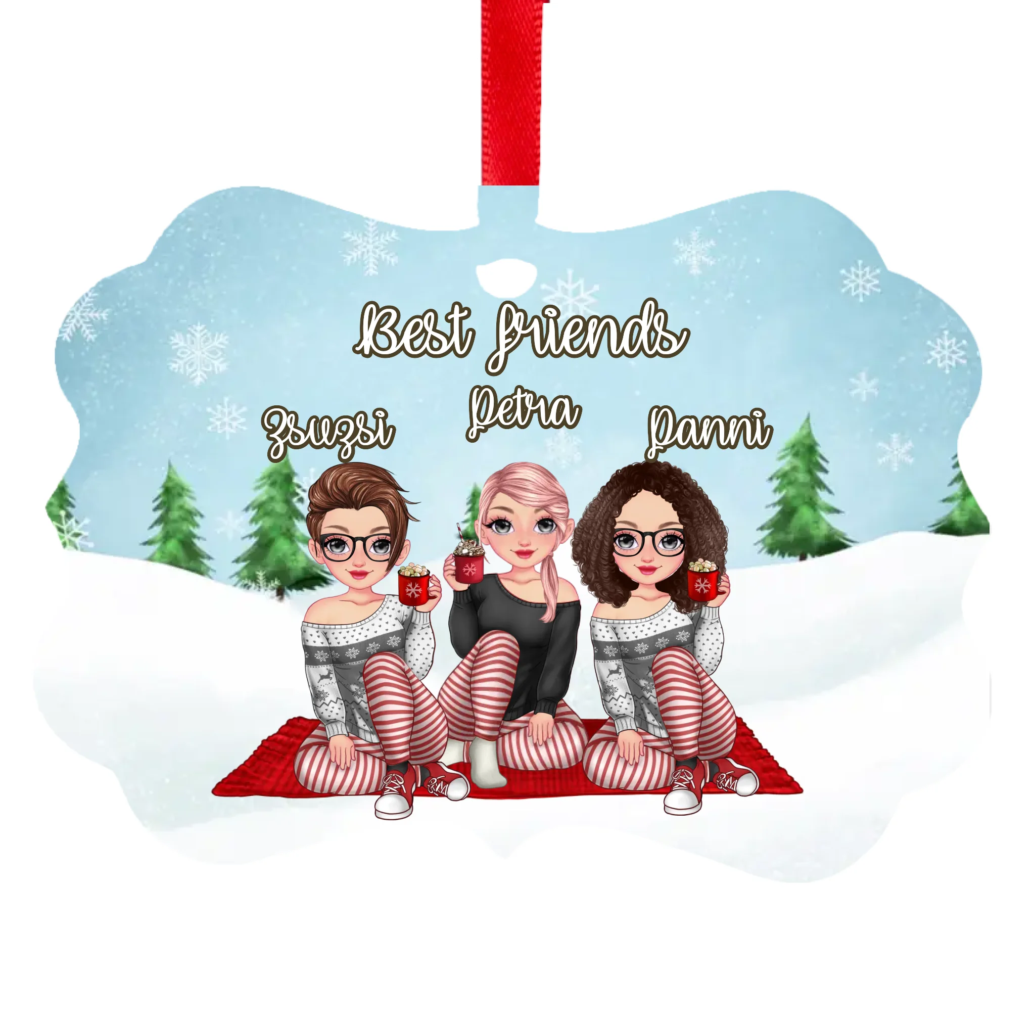 Cuki barátnős karácsonyi hosszúkás dísz