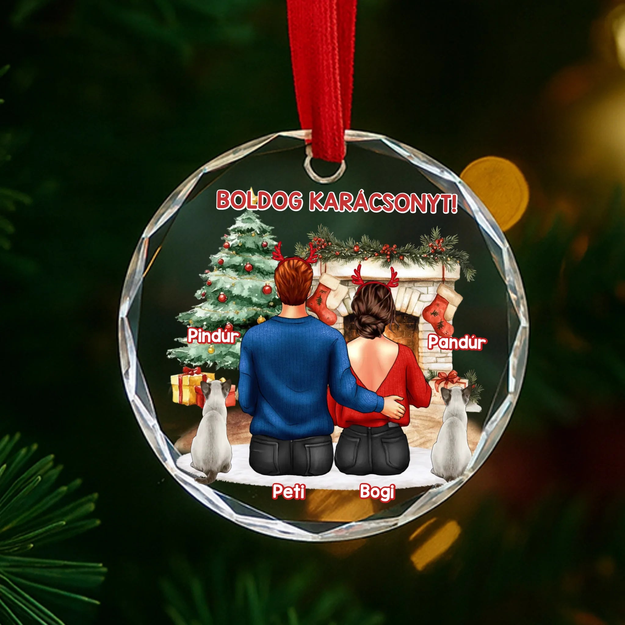 Macskás karácsonyi üvegdísz - egyedi karácsonyi ajándék gazdiknak