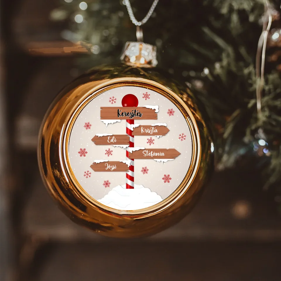 Útmutató karácsonyi arany gömbdísz az egész család nevével