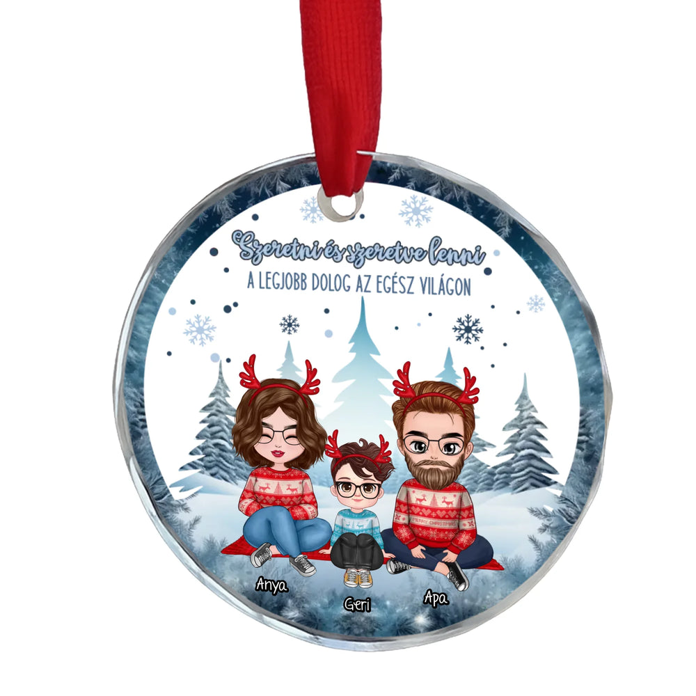 Egyedi családi ajándék üveg karácsonyfadísz