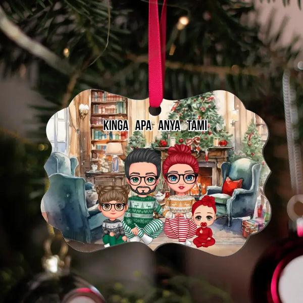 Karácsonyi cuki családos hosszúkás dísz