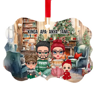 Karácsonyi cuki családos hosszúkás dísz