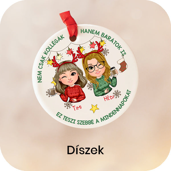 személyre szabható, cuki karakteres díszek, karácsonyfadíszek