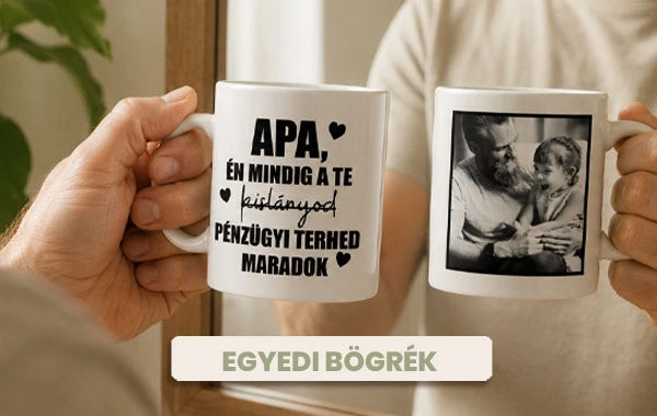 Egyedi apák napi ajándékötlet egyedi fényképes bögre, személyre szabható bögre kétoldalas nyomtatással.